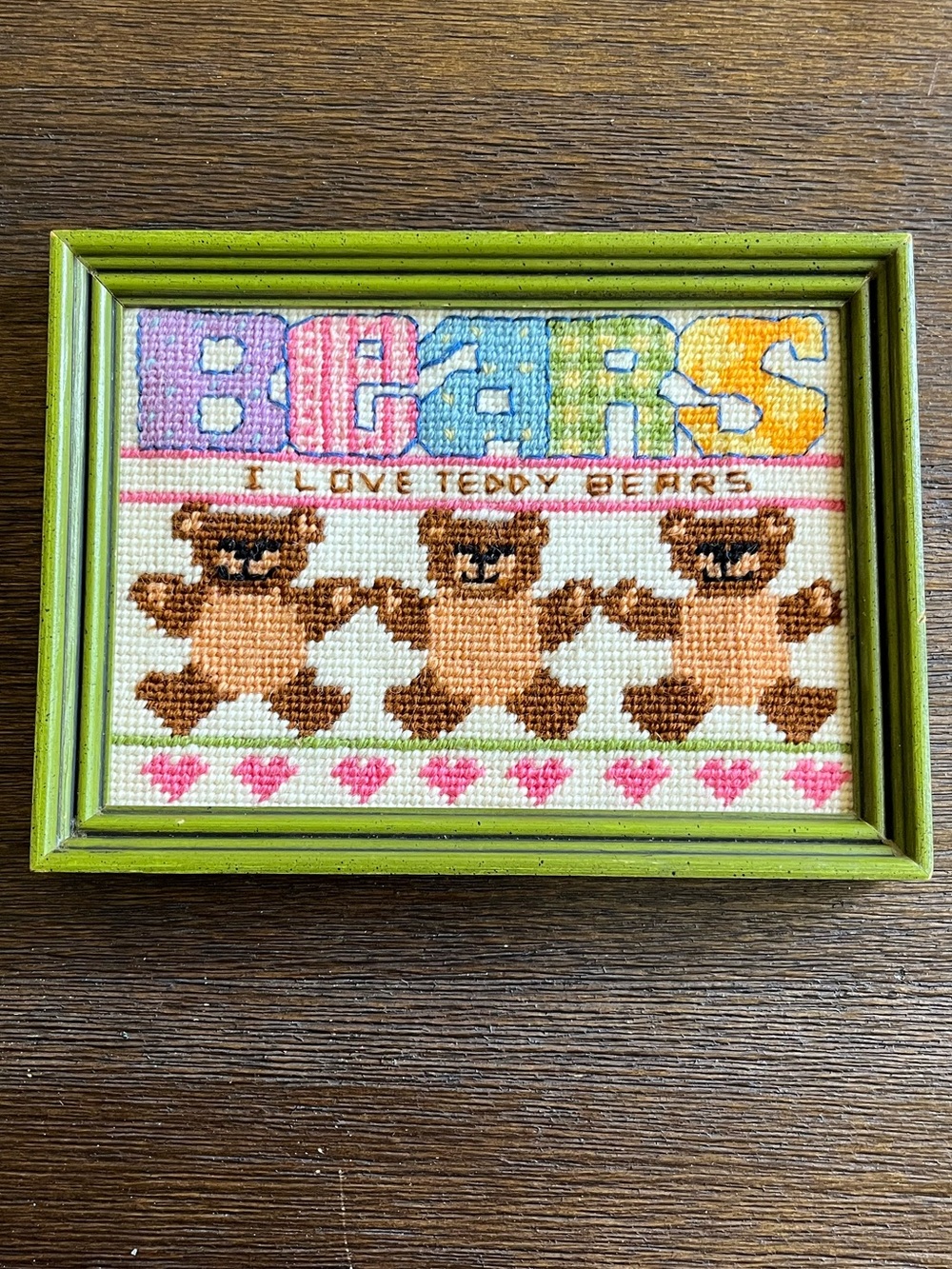 Vintage | Needlepoint Teddy Bears Wood Frame
